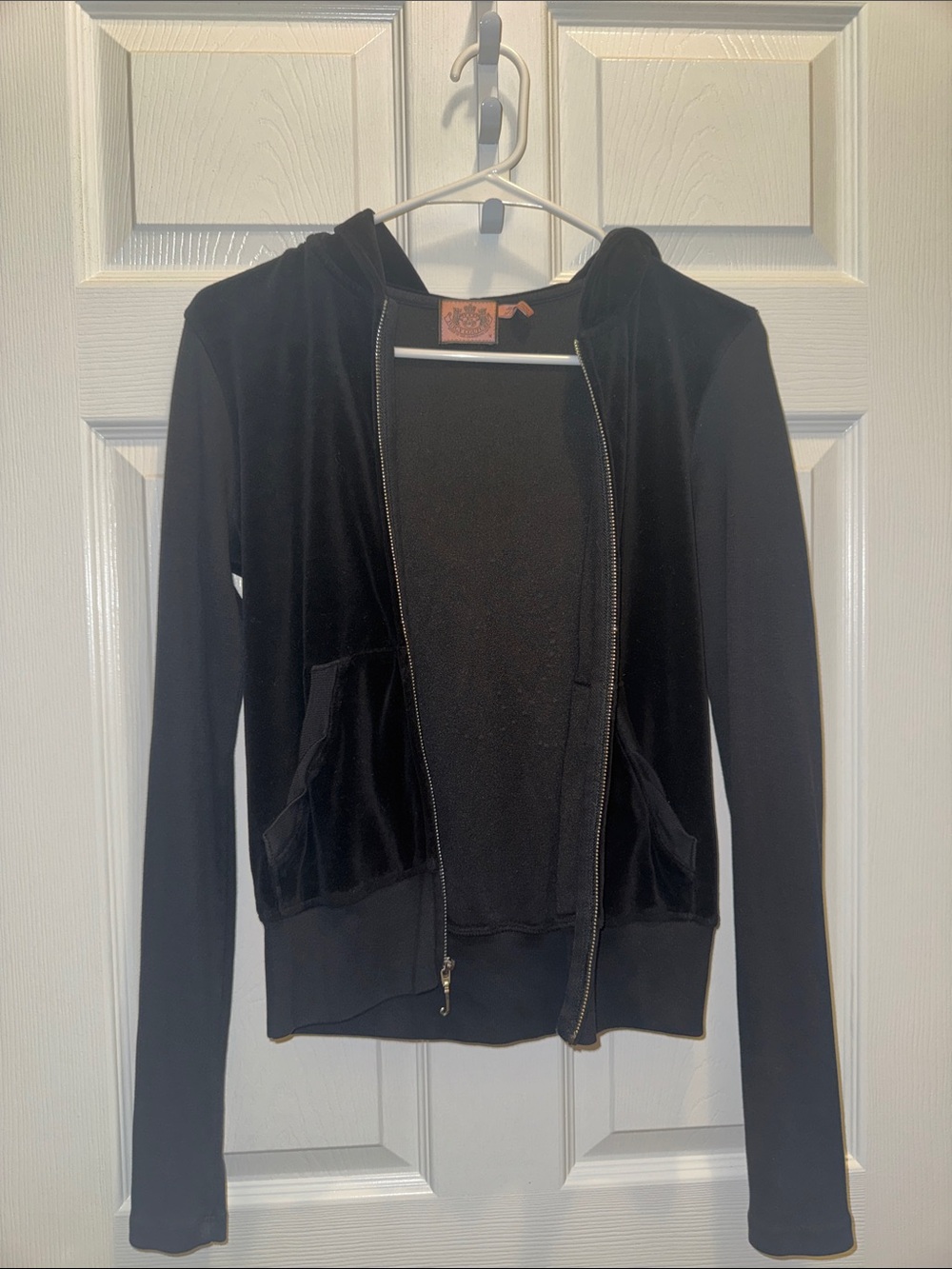 Juicy Couture Black Velvet Front Zip- Up Hoodie